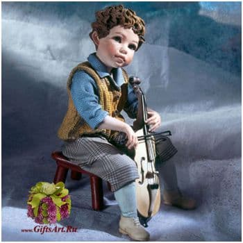 Кукла Sibania Юный музыкант с виолончелью 26 см коллекционная фарфоровая Италия