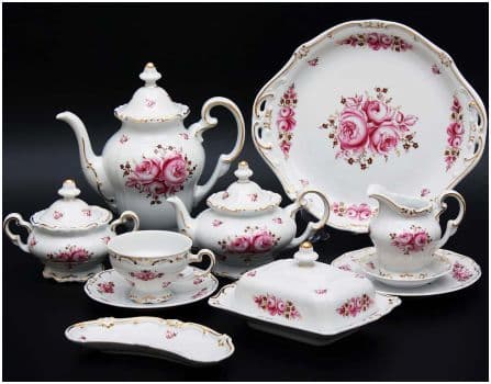 Чайный фарфоровый сервиз Роза Katharina Landhaus Rose von Weimar Weimar Porcelain на 12 персон 55 предметов.