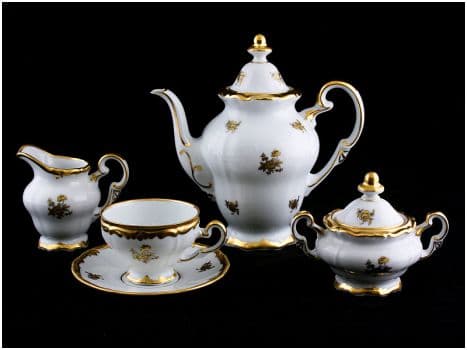 Кофейный фарфоровый сервиз Золотая роза Weimar Porcelain на 12 персон 27 предметов. Эксклюзивный фарфор