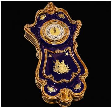 Настенные часы керамические. Кобальт с золотом Влюблённые. Италия. Высота 63 см