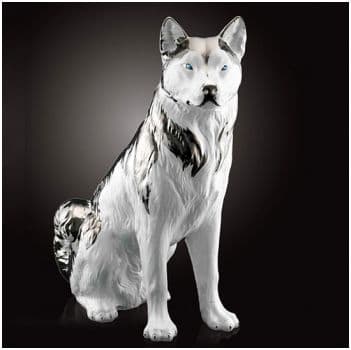 Собака Хаски белый с платиной и стразами Сваровски. Скульптура керамика Ahura. Италия Высота 82 см