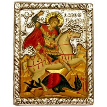 Икона Святой Георгий Победоносец в серебряном окладе Размер 11 х 9 см.