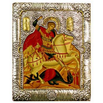Икона Святой Георгий Победоносец в серебряном окладе Размер 19 х 15 см.