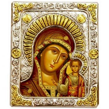 Икона Казанская икона Божией Матери в серебряном окладе Размер 11 х 9 см.