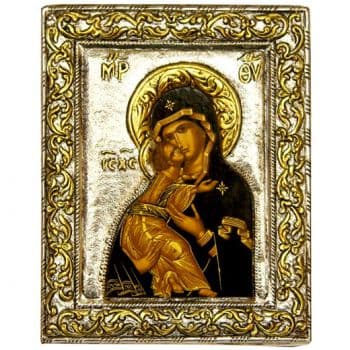 Владимирская икона Божией Матери в серебряном окладе Размер 15 х 12 см.