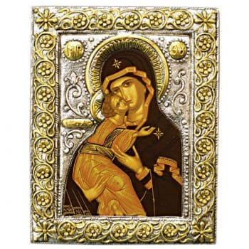 Владимирская икона Божией Матери в серебряном окладе Размер 19 х 15 см.