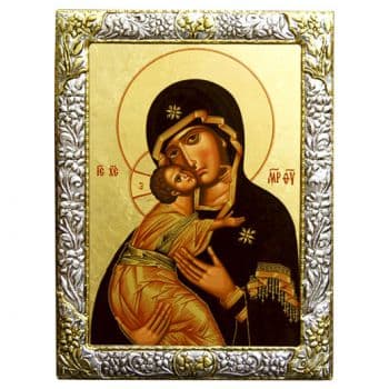 Владимирская икона Божией Матери в серебряном окладе Размер 26х19 см.