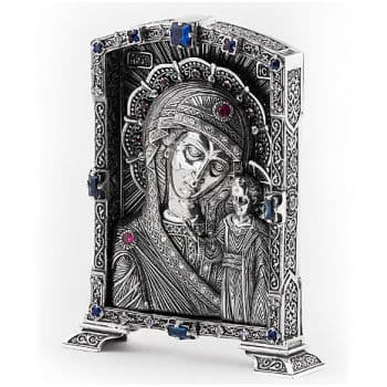 Казанская икона Божией Матери из серебра 925 пробы Россия. Вес ок. 102 гр. Размер 6,5 х 5 см.