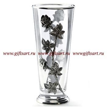 Ваза из стекла и олова Розы Серия Классика 32 см. Ручная работа. Artina Австрия