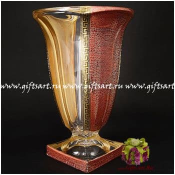 Ваза Богемское стекло Crystalite Bohemia Red and gold Высота 25,5 см Ручная работа Чехия