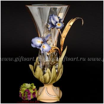 Ваза CEVIK Ирисы. Хрусталь. Эмали. Золочение. Высота 47 см Стразы Сваровски. Италия