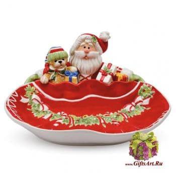 Блюдо новогоднее Дед мороз с медвежонком. Новогодняя посуда Длина 27 см
