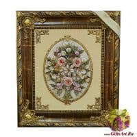 Картина фарфоровая панно Птички в цветах. Высота 77 см. Италия