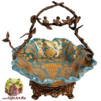 Ваза конфетница. Фарфор и бронза. Коллекция Небесные гирлянды. Ручная работа. Высота 25 см