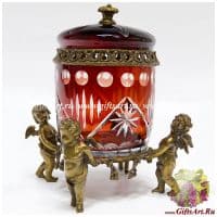 Ваза конфетница в антикварном стиле. Стекло и бронза. Ручная работа. Высота 24 см