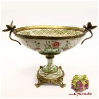 Фруктовница Две стрекозы. Фарфор и бронза. Декор Заливные луга. Ручная работа. Длина 34 см