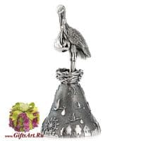 Колокольчик из серебра Аист с младенцем. Серебро 925 пробы. Россия.