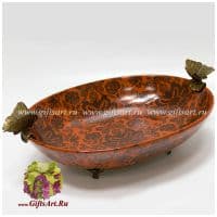 Блюдо бабочки. Фарфор и бронза. Декор Цветущий шиповник. Ручная работа. Длина 41 см