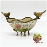 Вазочка. Фарфор и бронза. Декор Луговые цветы. Ручная работа. Длина 23 см