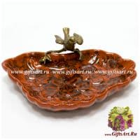 Блюдо для мелочи. Фарфор и бронза. Декор Цветущий шиповник. Ручная работа. Длина 20 см