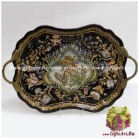 Блюдо большое. Фарфор и бронза. Декор Туканы. Ручная работа. Длина 53 см