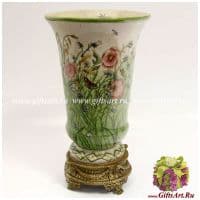 Ваза. Фарфор и бронза. Декор Луговые цветы. Ручная работа. Высота 25 см