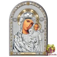 Икона Казанская икона Божией Матери в серебряном окладе Размер 20x27 см.