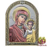 Икона Казанская икона Божией Матери в серебряном окладе Размер 13x18 см.