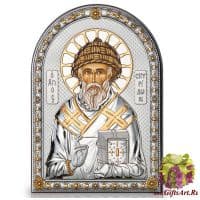 Икона Святитель Спиридон Тримифунтский Чудотворец в серебряном окладе Размер 13x18 см.