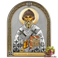 Икона Святитель Спиридон Тримифунтский Чудотворец в серебряном окладе Размер 24x30 см.