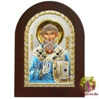 Икона Святитель Спиридон Тримифунтский Чудотворец в серебряном окладе Размер 26х20 см.