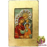 Икона Божией Матери &quot;Три радости&quot; (Святое Семейство) с серебряным нимбом. Под старину. Размер 34х22 см.