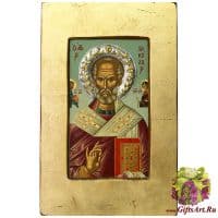 Икона Николай Чудотворец с серебряным нимбом. Под старину. Размер 34х22 см