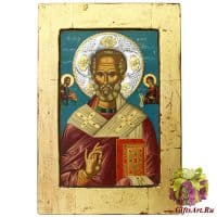 Икона Николай Чудотворец с серебряным нимбом. Под старину. Размер 40х27 см