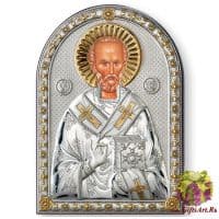 Икона Николай Чудотворец в серебряном окладе Размер 20x27 см.