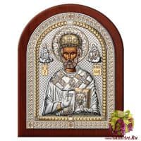 Икона Николай Чудотворец в серебряном окладе Размер 17x22 см.
