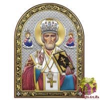 Икона Николай Чудотворец в серебряном окладе Размер 13x18 см.