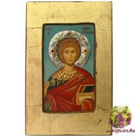 Икона Святой Великомученик и целитель Пантелеимон с серебряным нимбом. Под старину. Размер 34х22 см