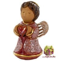 Ангел с сердцем. Керамическая фигурка De Rosa Rinconada. Рубиновый. Высота 9 см
