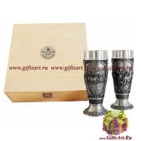 Набор оловянных бокалов Гамбринус. Олово. Подарочная деревянная упаковка. Artina Австрия