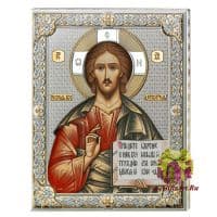 Икона Иисус Христос Спаситель Спас Вседержитель в серебряном окладе Размер 12x16 см.