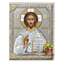 Икона Иисус Христос Спаситель Спас Вседержитель в серебряном окладе Размер 12x16 см.