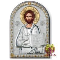 Икона Иисус Христос Спаситель Спас Вседержитель в серебряном окладе Размер 20х27 см.