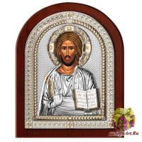 Икона Иисус Христос Спаситель Спас Вседержитель в серебряном окладе Размер 18х23 см.