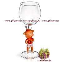 Бокал фигурный Обезьянка с подарком. Высота 20 см. Ручная работа США