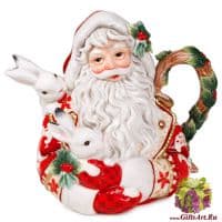 Чайник новогодний &quot;Дед Мороз с зайчиками&quot;. Керамика. Длина 23 см