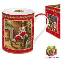 Кружка фарфоровая большая &quot;Дед мороз у камина&quot; 300 мл Подарочная упаковка
