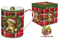 Кружка фарфоровая большая "Рождественский котёнок" 300 мл Подарочная упаковка - вид 1 миниатюра