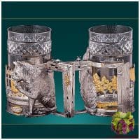 Подстаканник серебряный Кот на завалинке. Серебро 925 пробы. Россия