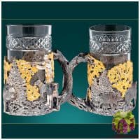 Подстаканник серебряный Охота на кабана. Серебро 925 пробы. Россия